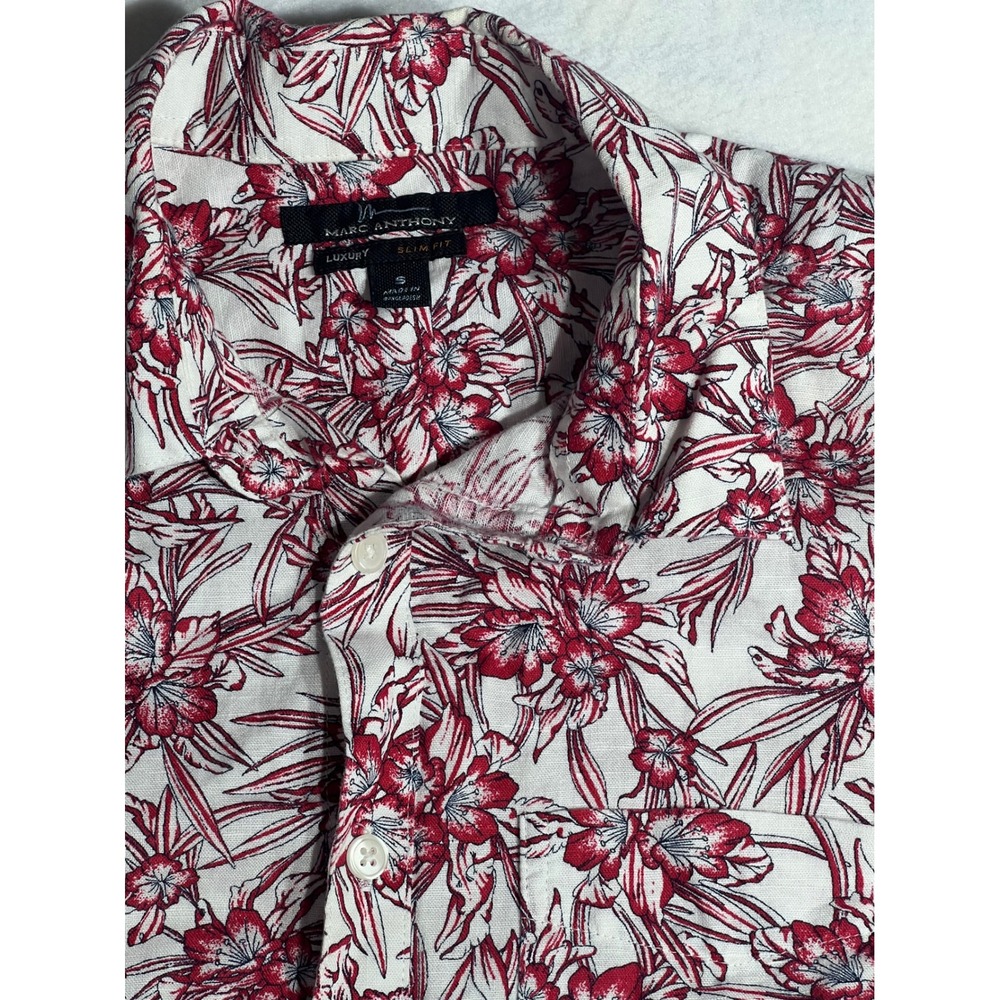 Marc Anthony Mens Slim Fit Floral Linen Blend Short Sleeve Button Down Shirt S